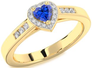 Diamond Blue Sapphire Gold Heart Promise Ring