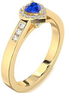 Diamond Blue Sapphire Gold Heart Promise Ring
