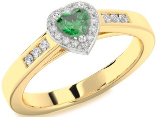 Diamond Emerald White Yellow Gold Heart Promise Ring