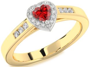 Diamond Ruby White Yellow Gold Heart Promise Ring