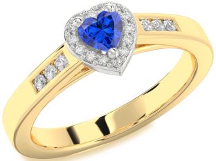 Diamond Blue Sapphire Gold Silver Heart Promise Ring