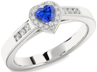 Diamond Blue Sapphire White Gold Heart Promise Ring