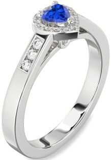 Diamond Blue Sapphire Platinum Heart Promise Ring