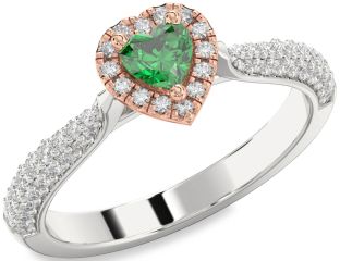 Diamond Emerald White Rose Gold Heart Promise Ring