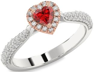 Diamond Ruby White Rose Gold Heart Promise Ring