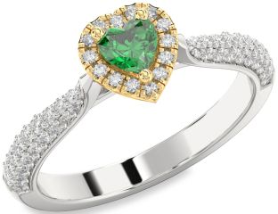 Diamond Emerald White Yellow Gold Heart Promise Ring