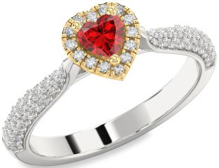 Diamond Ruby White Yellow Gold Heart Promise Ring
