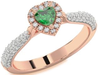 Diamond Emerald Rose Gold Heart Promise Ring