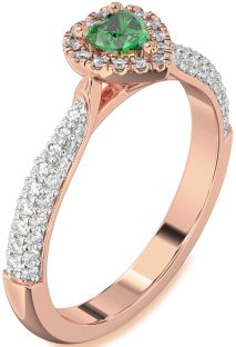 Diamond Emerald Rose Gold Heart Pave Promise Ring