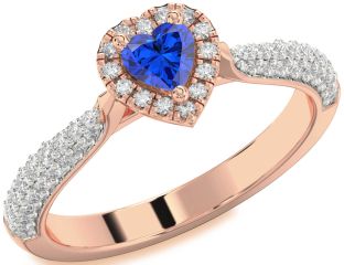 Diamond Blue Sapphire Rose Gold Heart Pave Promise Ring