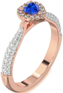 Diamond Blue Sapphire Rose Gold Heart Pave Promise Ring