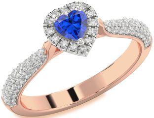 Diamond Blue Sapphire White Rose Gold Heart Pave Promise Ring
