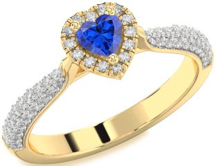 Diamond Blue Sapphire Gold Heart Promise Ring