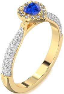 Diamond Blue Sapphire Gold Heart Pave Promise Ring