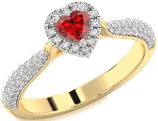 Diamond Ruby White Yellow Gold Heart Promise Ring