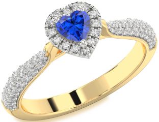 Diamond Blue Sapphire Gold Silver Heart Pave Promise Ring