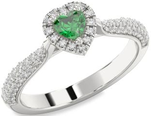 Diamond Emerald Platinum Heart Promise Ring