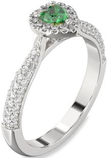 Diamond Emerald White Gold Heart Pave Promise Ring