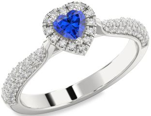 Diamond Blue Sapphire White Gold Heart Promise Ring