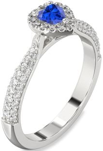 Diamond Blue Sapphire Platinum Heart Pave Promise Ring