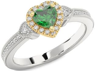 Diamond Emerald White Yellow Gold Heart Halo Solitaire Engagement Ring