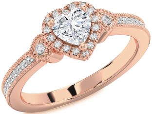 Diamond Rose Gold Heart Halo Solitaire Engagement Ring