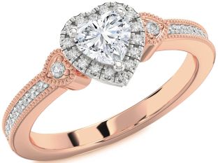 Diamond Platinum & Rose Gold Heart Halo Solitaire Engagement Ring