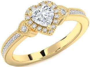 Diamond Gold Heart Halo Solitaire Engagement Ring