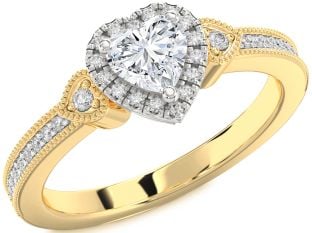 Diamond White Yellow Gold Heart Halo Solitaire Engagement Ring