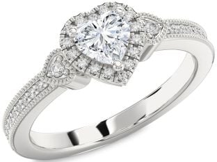 Diamond Platinum Heart Halo Solitaire Engagement Ring