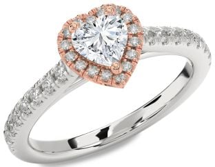 Diamond Silver & 10K Rose Gold Heart Promise Ring