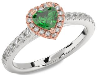 Diamond Emerald White Rose Gold Heart Promise Ring