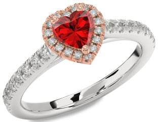 Diamond Ruby White Rose Gold Heart Promise Ring