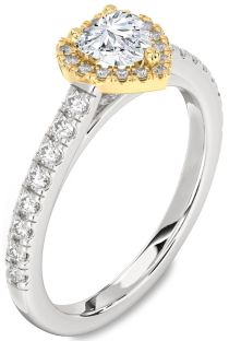 Diamond Silver & 10K gold Heart Halo Pave Engagement Ring
