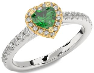 Diamond Emerald White Yellow Gold Heart Promise Ring