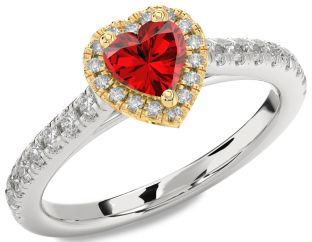 Diamond Ruby White Yellow Gold Heart Promise Ring