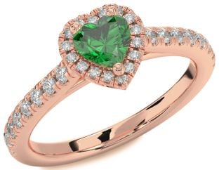 Diamond Emerald Rose Gold Heart Promise Ring