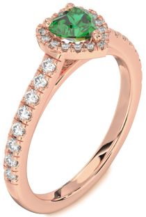 Diamond Emerald Rose Gold Heart Halo Pave Engagement Ring