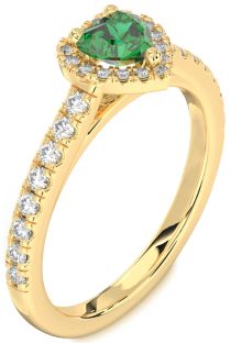Diamond Emerald Gold Heart Halo Pave Engagement Ring