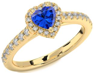 Diamond Blue Sapphire Gold Heart Promise Ring