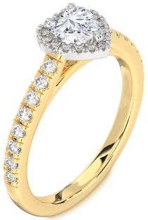 Diamond White Yellow Gold Heart Halo Pave Engagement Ring