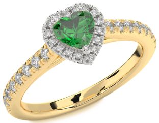 Diamond Emerald White Yellow Gold Heart Promise Ring