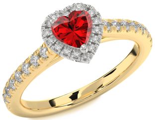 Diamond Ruby White Yellow Gold Heart Promise Ring