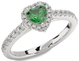 Diamond Emerald Platinum Heart Promise Ring