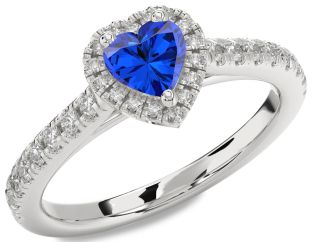 Diamond Blue Sapphire White Gold Heart Promise Ring