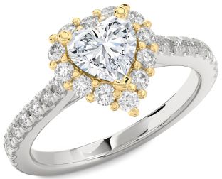Diamond White Yellow Gold Heart Halo Solitaire Pave Engagement Ring