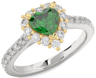 Diamond Emerald White Yellow Gold Heart Halo Solitaire Pave Engagement Ring