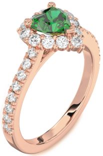 Diamond Emerald Rose Gold Heart Halo Pave Engagement Ring