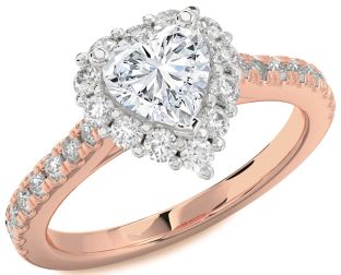 Diamond White Rose Gold Heart Halo Solitaire Pave Engagement Ring