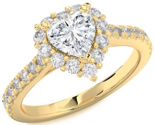 Diamond Gold Heart Halo Solitaire Pave Engagement Ring